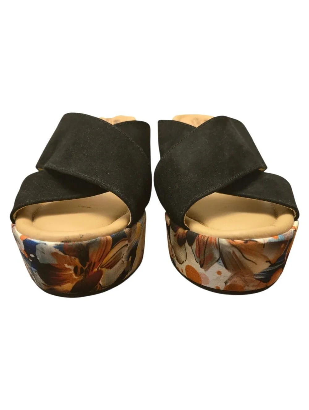 Spring Step Layne Italian Leather Colorful Floral Open Toe Wedge Sandal 38 7.5-8